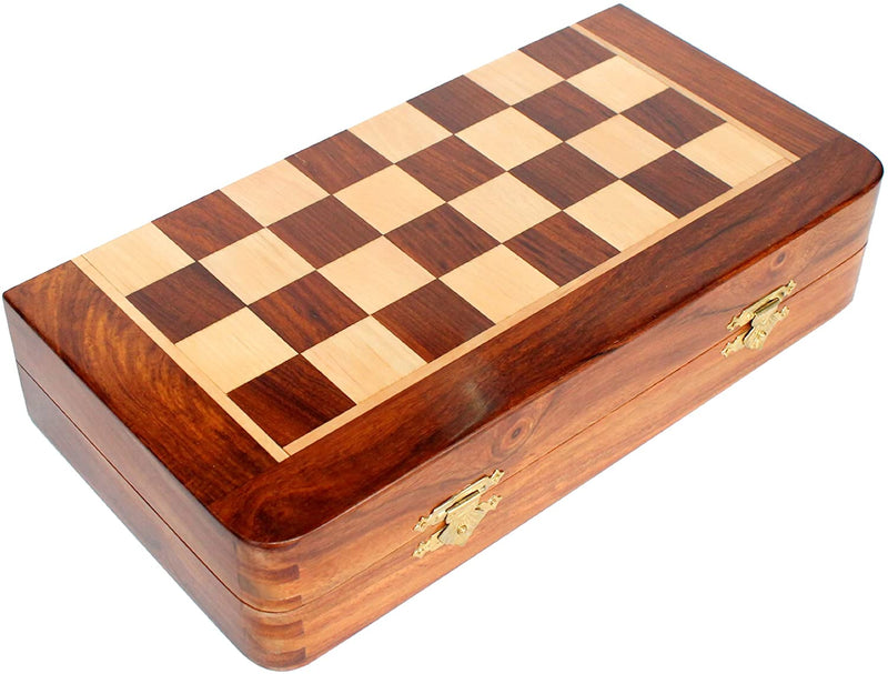 Acacia Wood Foldable Magnetic Chess Game Board With Storage 12 Inch