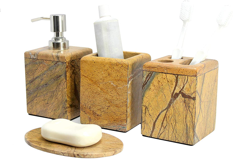 KLEO - Bathroom Accessory Set Made from Natural Green Stone Set of 4