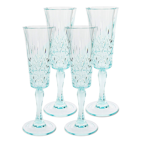 BELLAFORTE Shatterproof Tritan Champagne Flute, Set of 4, 6oz - Myrtle Beach Plastic Champagne Glasses - Unbreakable Toasting Flutes for Home Parties & Weddings - BPA Free - Dishwasher Safe - Teal