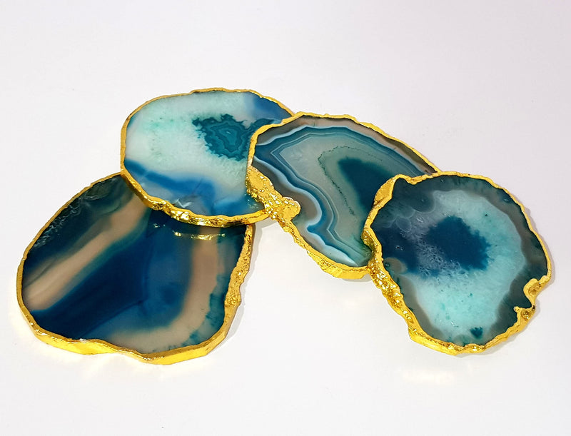 Esplanade Natural Agate Coasters Set of 4 Perfect Table Accessories Green