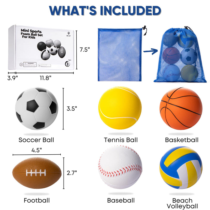 Set of 6 Mini Sports Foam Balls Outdoor Toddler Toys Foam Football Baby Ball