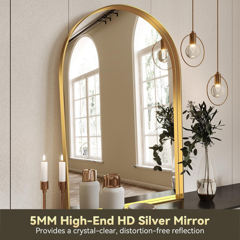 Brightify Arched Mirror, 24 x 36 Inch Gold Arch Mirror, Metal Frame Go