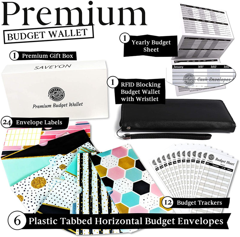 Slim Budget Wallet With 6 Horizontal Tabbed Cash Envelopes for Budgeting