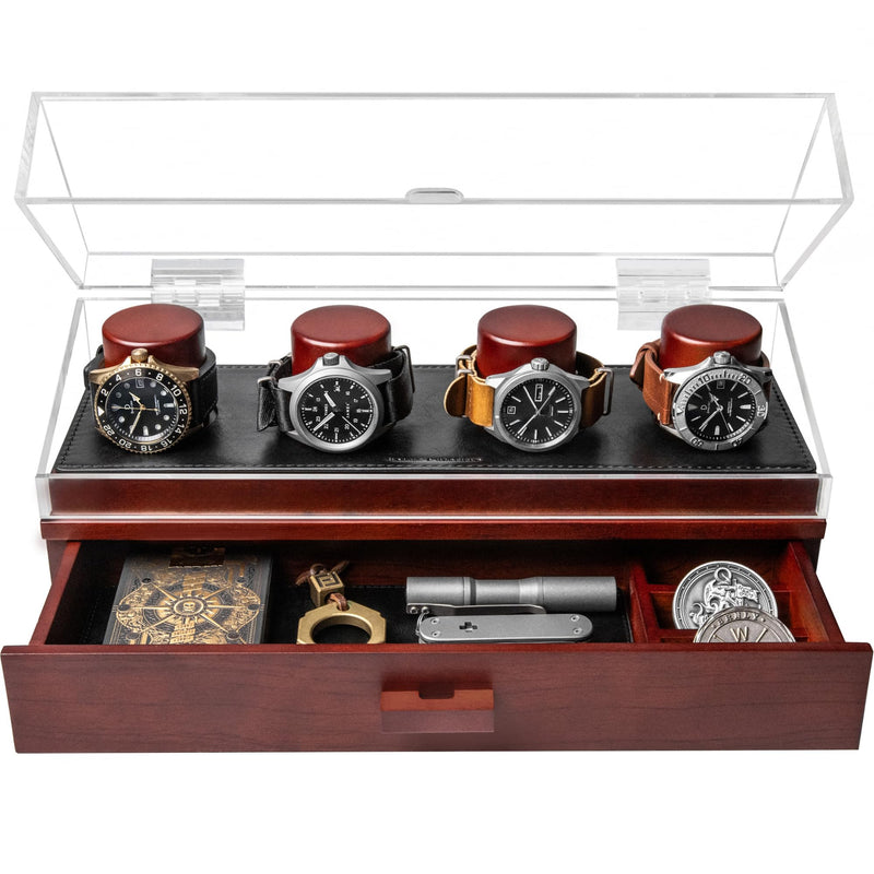 Holme & Hadfield Watch Deck Pro Premium Case for 4 Watches Drawer Leather Lining