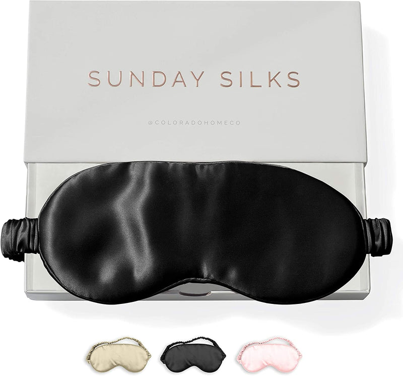 Sleep Mask Silk 100% Pure Mulberry Silk Midnight Black