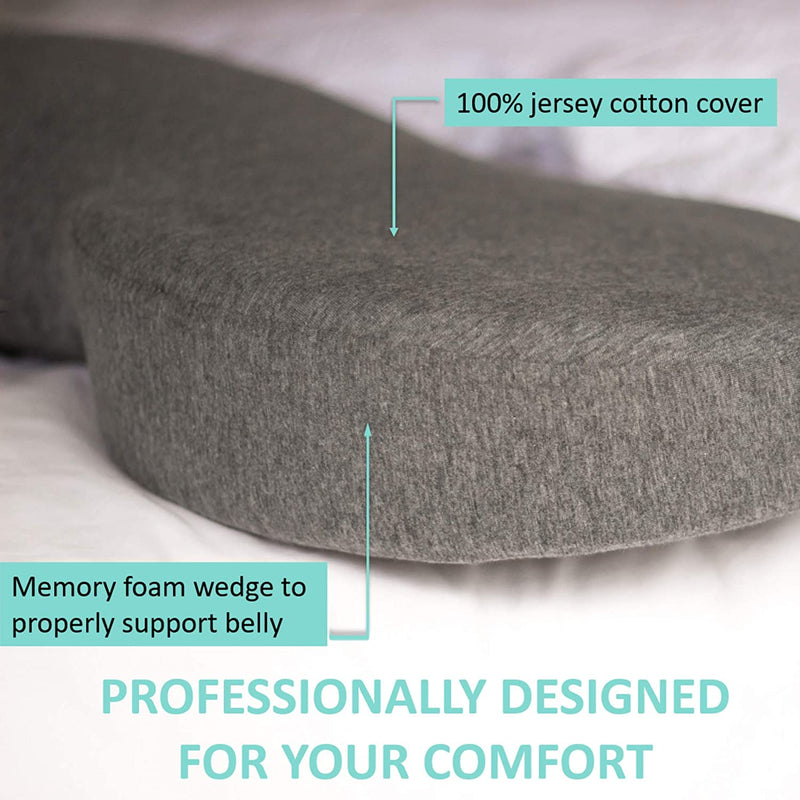 BelliPod Pregnancy Pillow Maternity Pillow Cotton with Cover Body Pillow, Grey