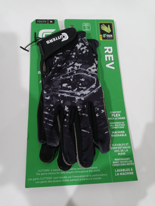 Cutters Youth Size 4 Medium Black Cam Rev Receiver Gloves