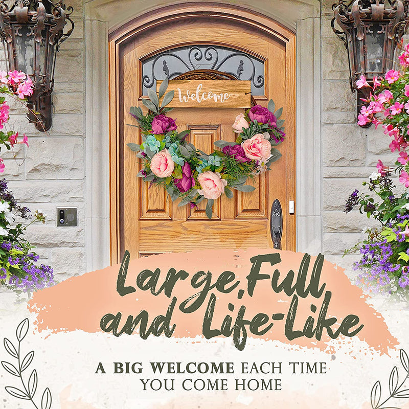 20" Summer wreath for front door outside spring- welcome sign