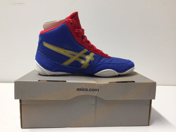 Asics Kids Size 1 Jet Blue/oly Gold/red Jb Elite V2.0 Gs Pair Of Shoes