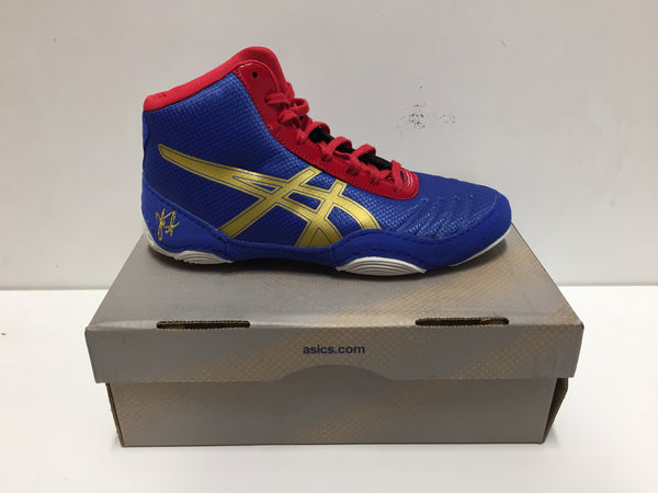 Asics Kids Size 3 Jet Blue /oly Gold/red Jb Elite V2.0 Gs Pair Of Shoes