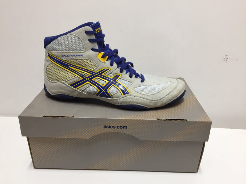 Asics Men Size 9 Grey/true Blue /sunflower Yellow Pair Of Shoes