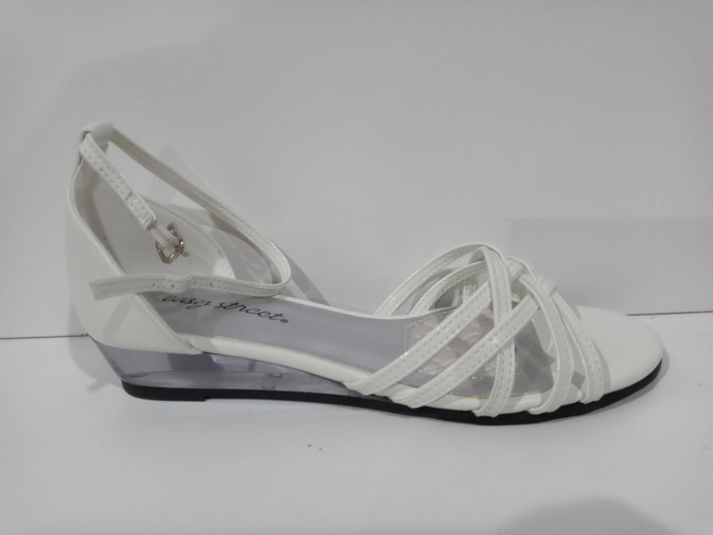 Easy Street Women's Tarrah Wedge Sandal White Patent Piping Size 6.5 Pair Of Shoes