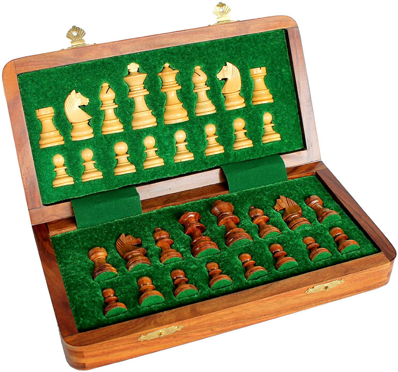 Acacia Wood Foldable Magnetic Chess Game Board with Storage 12 Inch