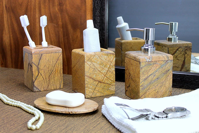 KLEO - Bathroom Accessory Set Made from Natural Green Stone Set of 4