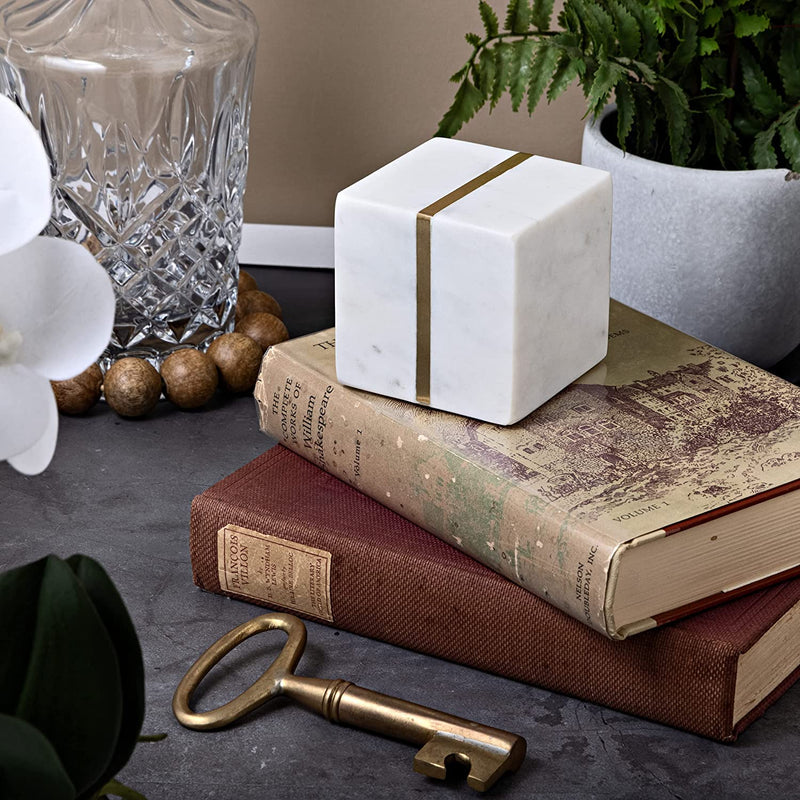 Warm Toast Designs - Marble and Brass Paperweight or Marble Bookends