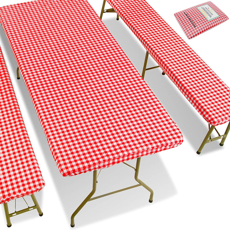 Vinyl Picnic Table Cover Fitted Checkered 72x28 3 Pc Set