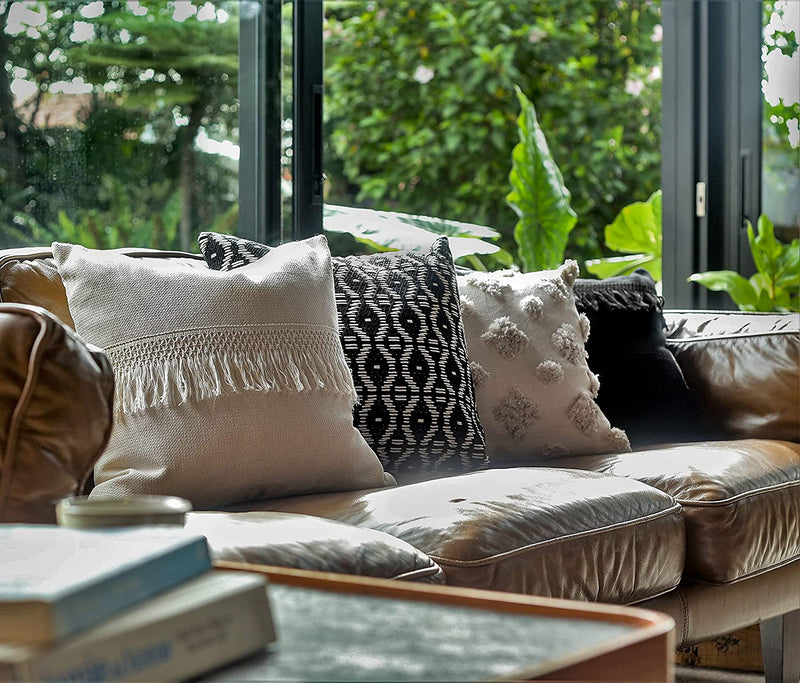 Set of 4 Cream Boho Throw Pillow Covers 18X18 Decorative Pillows