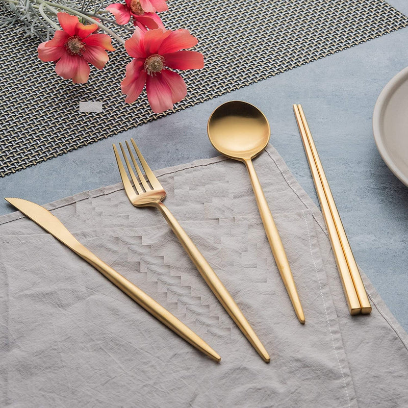 Matte Gold Cutlery Set Flatware Set for 2