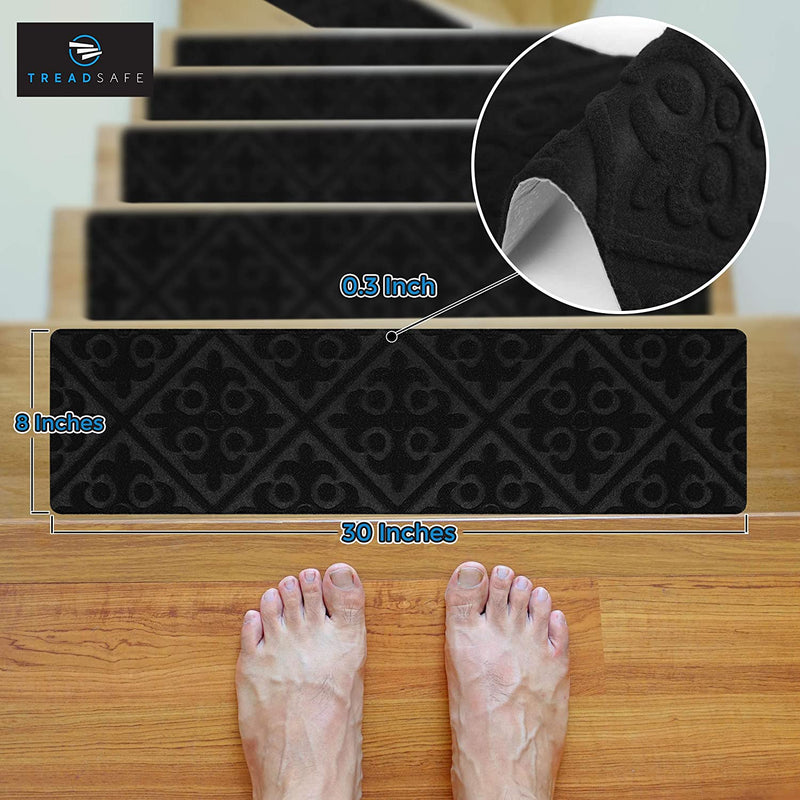 Non Slip Carpet Stair Treads 8 x 30 Imperial Charcoal Black 15 Pack