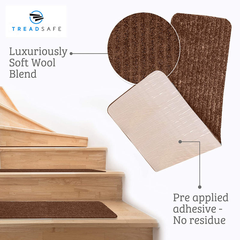 Non-Slip Carpet Stair Treads 8" x 30" (Brown) 15 Pack