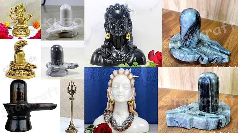 Marble Shiva Lingam Shiv Ling Idol Murti Statue Adiyogi Black Lingam5"
