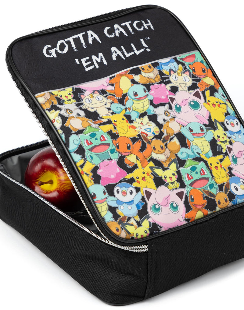Pokemon GOTTA CATCH 'EM ALL Official Insulated Lunch Bag Zip Up Lunch Box with Drink Bottle Holder