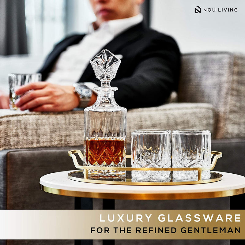 Nou Living 11 Pc Crystal Whiskey Decanter Set with Glasses Elegant