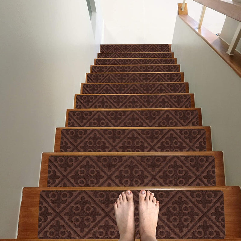Non-Slip Carpet Stair Treads 8" x 30" (Imperial Brown) 15 Pack