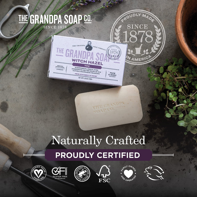 The Grandpa Soap Company Witch Hazel Bar Soap Vegan Organic Lavender 4.25 Oz