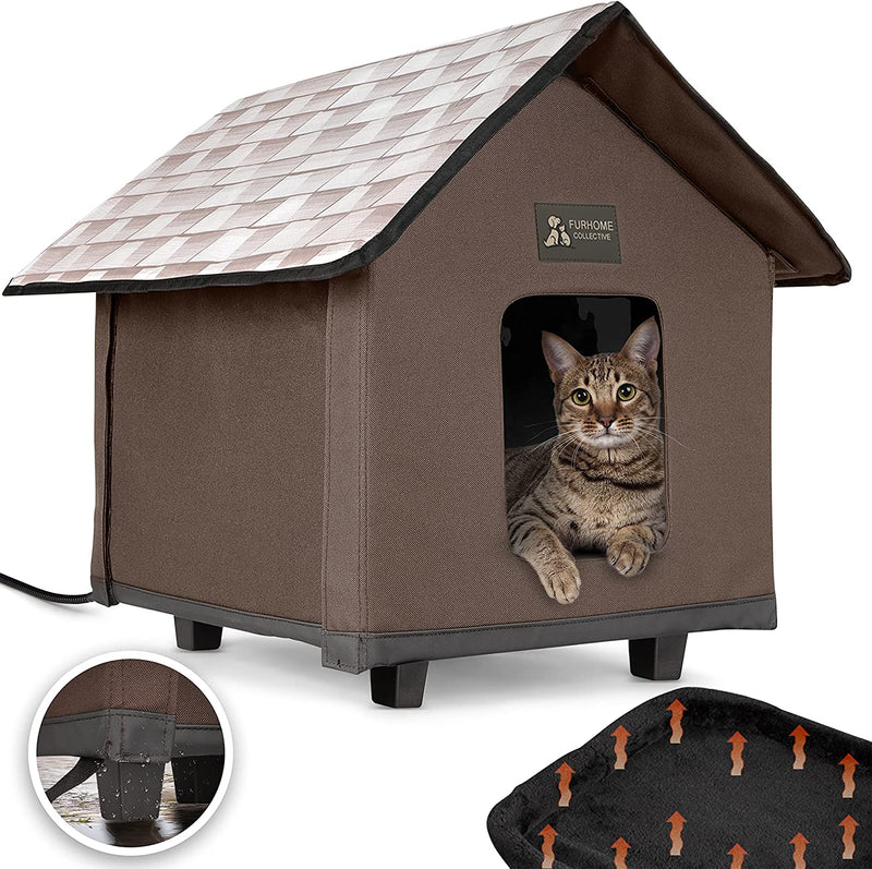 Chocoloate Color Heated Indoor Outdoor Cat House