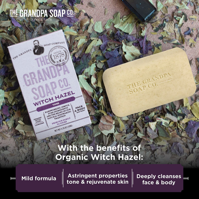 The Grandpa Soap Company Witch Hazel Bar Soap Vegan Organic Lavender 4.25 Oz