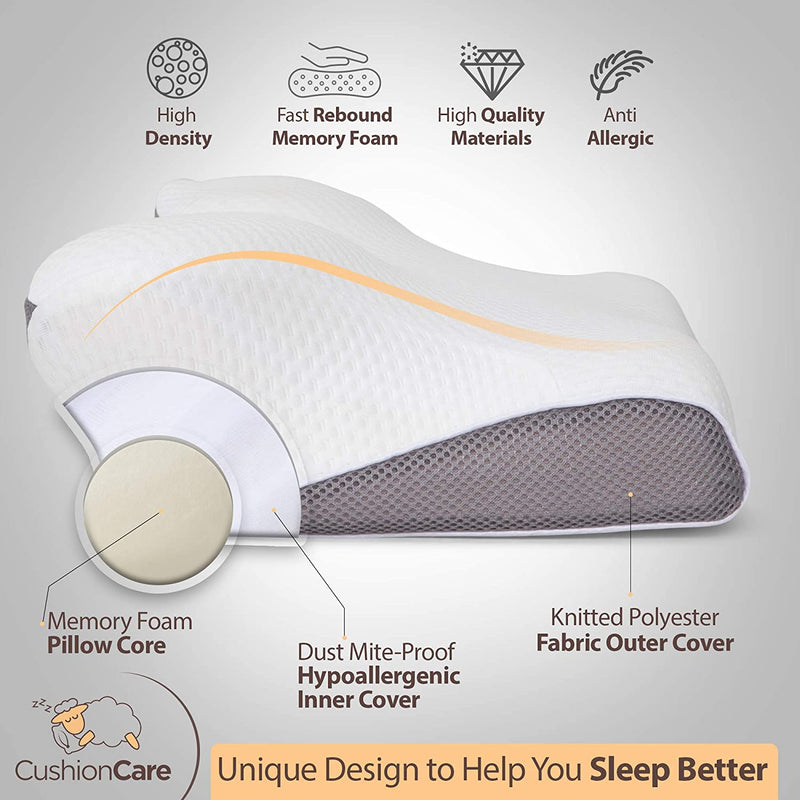Cervical Memory Foam Pillow for Side, Back, Stomach Sleepers Grey Color