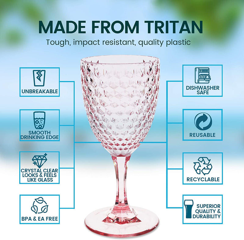 Bellaforte Shatterproof Tritan Plastic Wine Glass Pink 12oz 4 Pack