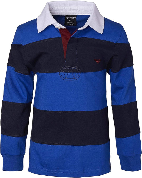 Sportoli Boys Cotton Wide Striped Long Sleeve Polo Rugby Shirt 16 Royal Navy 16