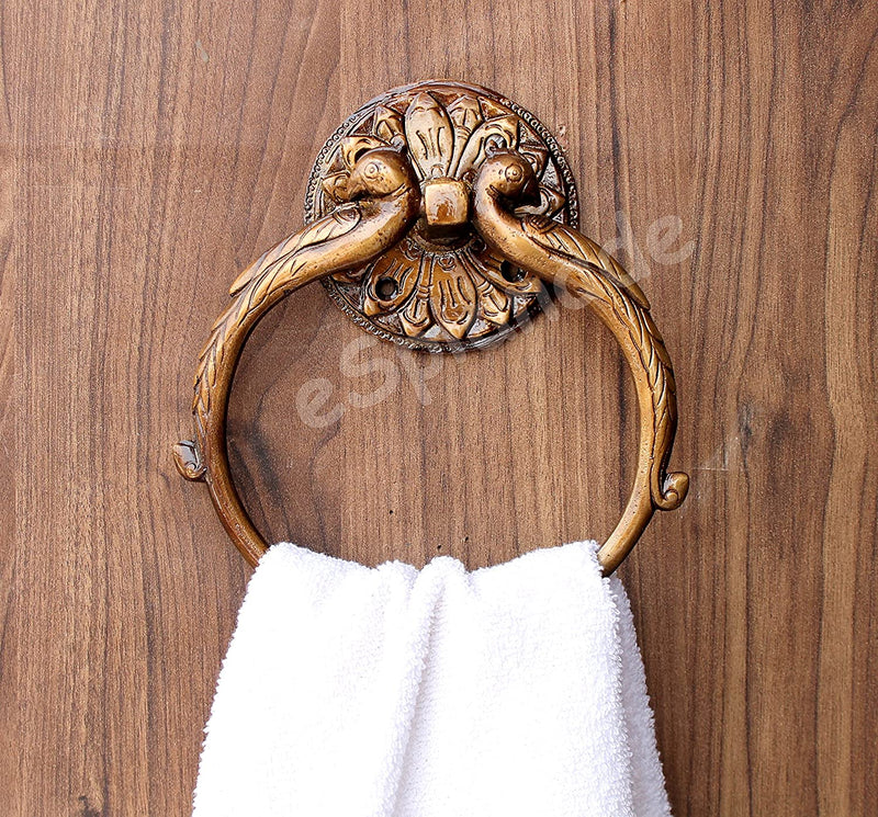eSplanade 7.5" Inches - Brass Towel Holder Peacock Design