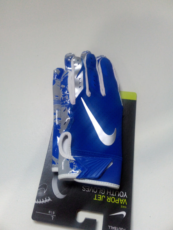 Boy's Nike Vapor Jet 5.0 Football Gloves & Mittens Game Royal Chrome Size Large