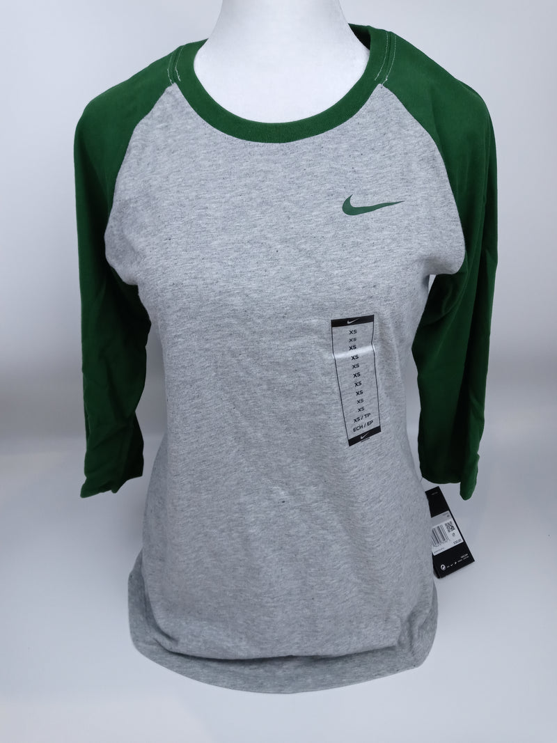 Nike Women's Team 3/4 Raglan Dark Grey Heather Green X-Small T-Shirt