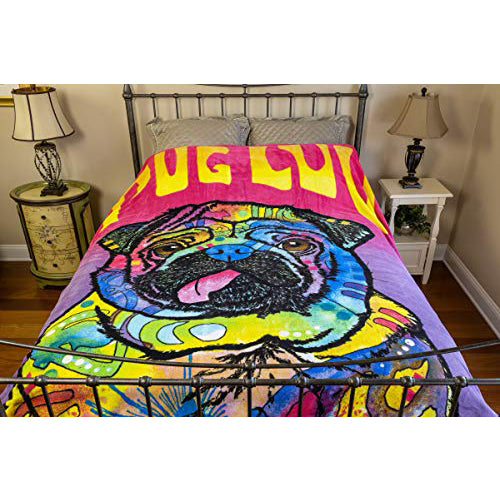 Dawhud Direct Colorful Pug Fleece Blanket 75x90 Queen Size Throw Blanket