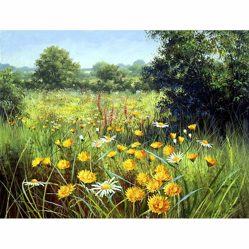 DIY Oil Paint by Numbers, 16x20 Inch, Flower Landscape
