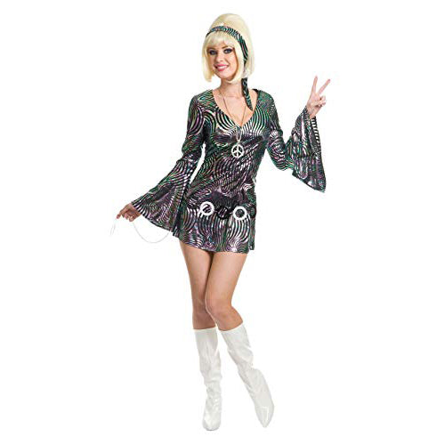 Charades Women's Psychedelic Swirl Disco Diva Dress, Multi, Large