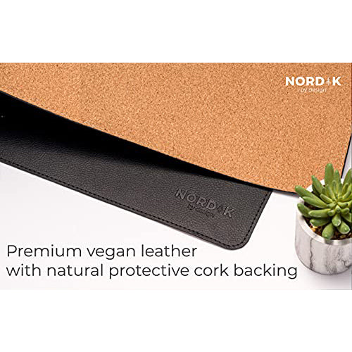 Nordik Cork Leather Desk Mat Cable Organizer (Pebble Black 35 X 17 inch) Premium Extended Mouse Mat for Home Office Accessories - Non-Slip Vegan Leather Desk Pad Protector & Desk Blotter Pad
