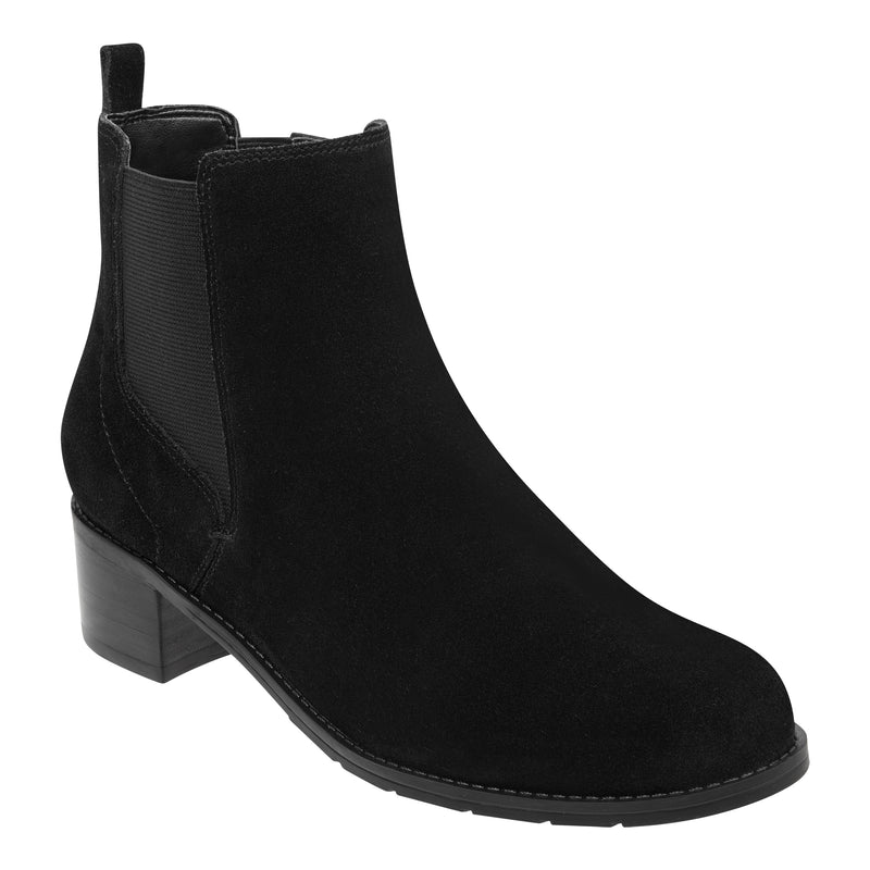 Easy Spirit Niles Double Gore Heeled Booties - Suede - Black (Size 5), Medium Width Size 5