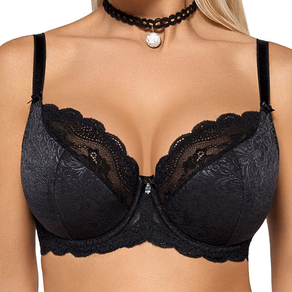 AVA 925 Underwired semi Padded Full Cup Sheer lace Bra Black 75C