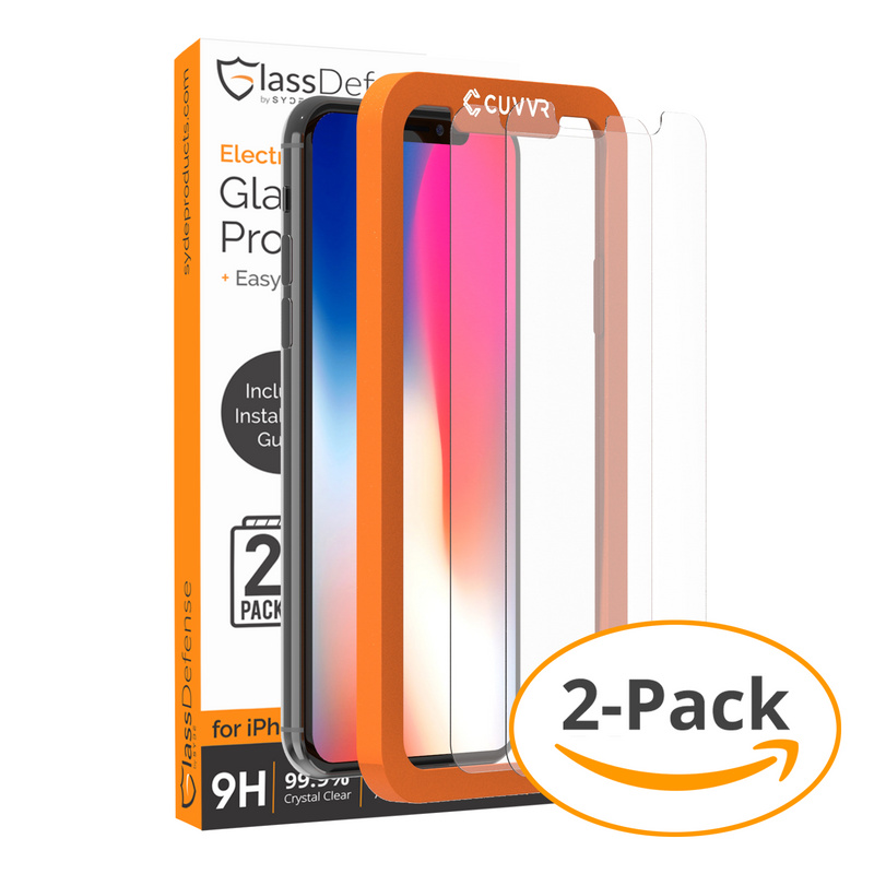 2 Pack Glass Screen Protector for iPhone X GlassDefense Electroplated Tempered