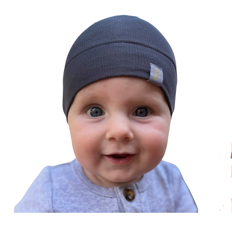 Baby Beanie Golden Kocoon EMF Skull Hat Baby Size Faraday Fabric Dark Grey