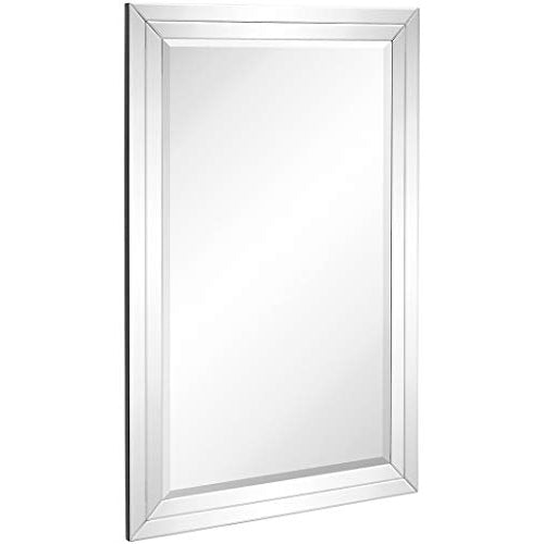 Hamilton Hills Large Flat Framed Wall Mirror with Double Mirror Edge Beveled Mirror Frame | Vanity, Bedroom, or Bathroom | Mirrored Rectangle Hangs Horizontal or Vertical (24" x 36")
