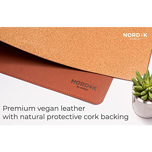 Nordik Cork Leather Desk Mat Cable Organizer (Saddle Brown 35 X 17 inch) Premium Extended Mouse Mat - Non-Slip Vegan Leather Desk Pad Protector