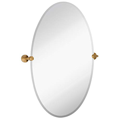 Hamilton Hills 24x36 Inch Frameless Oval Pivot Mirror Gold Wall Brackets