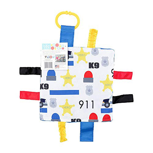 Baby Sensory Crinkle & Teething Square Lovey Toy with Closed Ribbon Tags for Increased Stimulation: 8"X8" (Police)