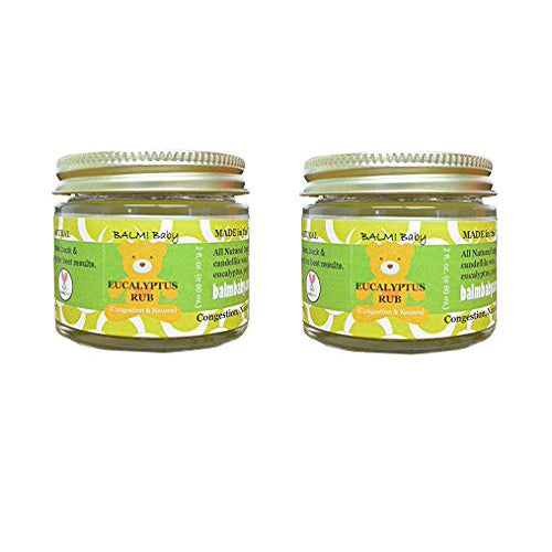 BALM! Baby Eucalyptus RUB - Natural Chest & Tummy Rub for Stuffy Noses & Chests and Nausea - 2 oz Glass Jar (Pack of 2)